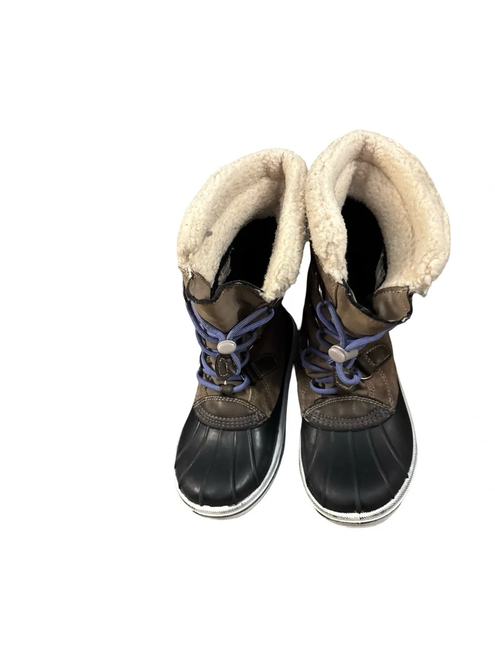 Kids Brown Suede & Black Waterproof Snow Boots with Cream Sherpa Lining Size 2